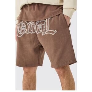 BoohooMAN Relaxed Fit Official Puff Print Short - chocolate Size Small NWT